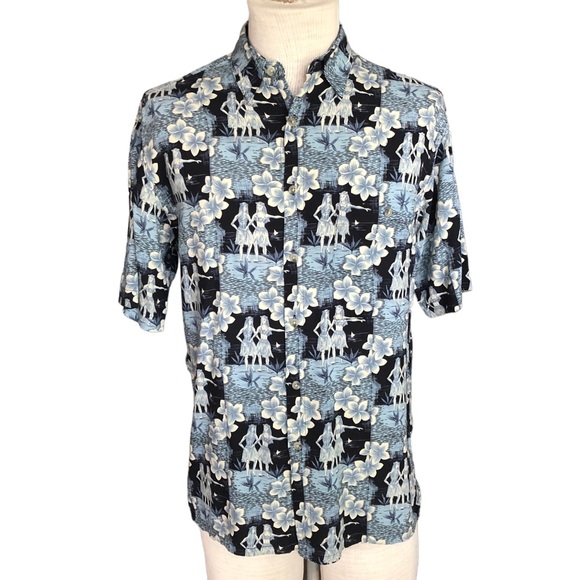 CAMBIA MODA BLUE HAWAIIAN PRINT MEN'S BUTTON DOWN SHIRT SIZE SMALL - Picture 1 of 10